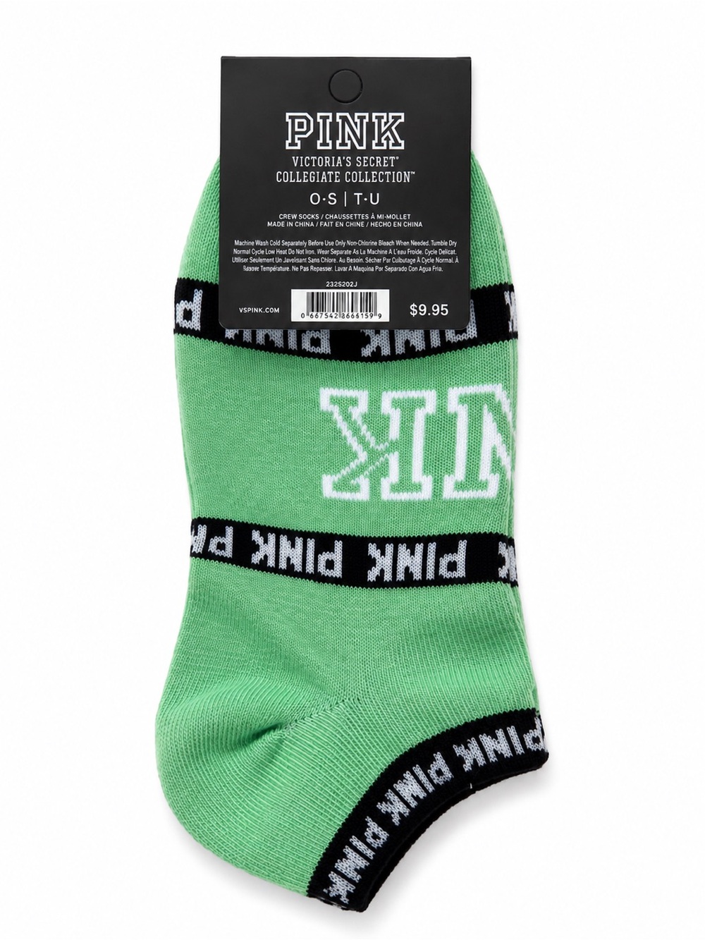 PINK Victoria’s Secret Collegiate Crew Socks Mint Green NWT - Picture 2 of 3